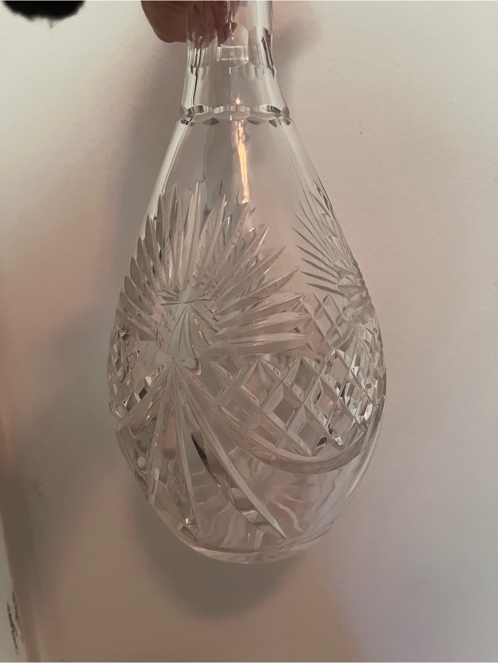 Large 15” Vintage Crystal Cut Glass Decanter Stopper Etched Star Burst Design - Picture 4 of 12